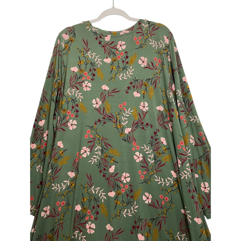 LOGO Lori Goldstein 3X Green Floral Tunic Dress Sharkbite Lagenlook Boho - Picture 4 of 16